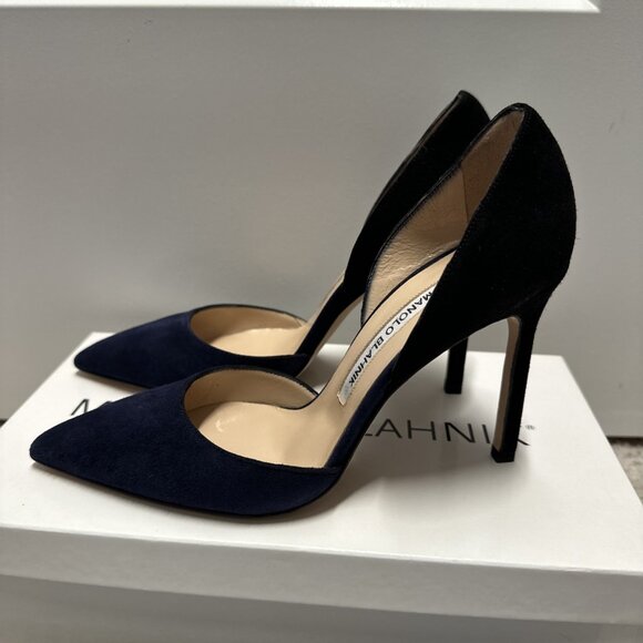Manolo Blahnik Tayler D'Orsay BB Pumps Sz 35 / 5 Black to Navy Ombre New in Box - Picture 2 of 16